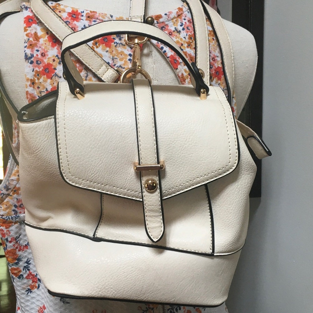 Cream Top-Handle Backpack Purse
